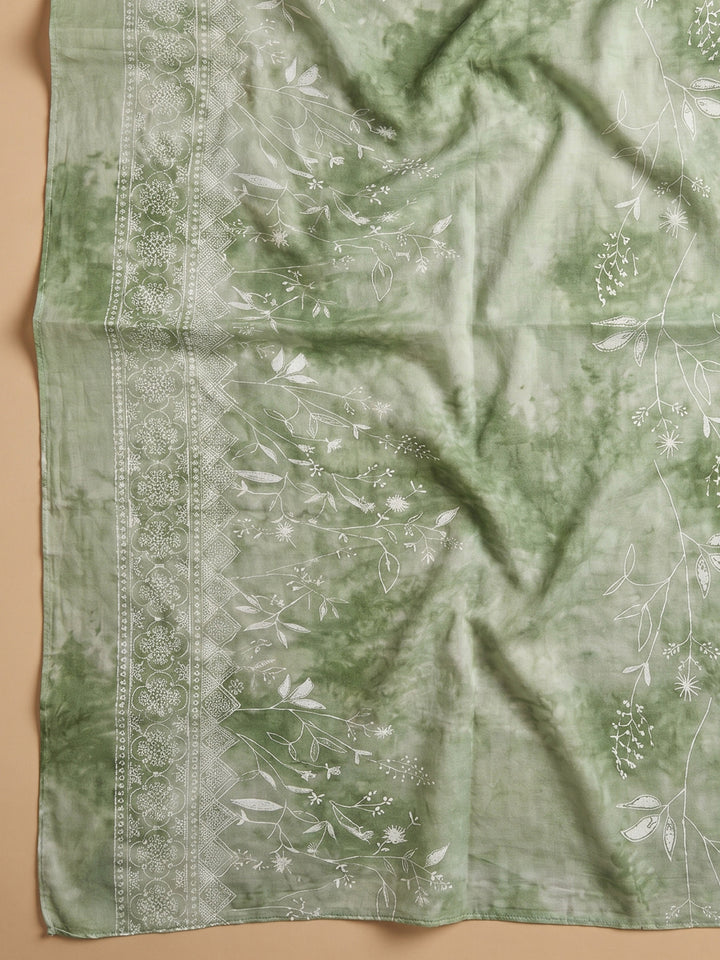 Pista Green Embroidered Cotton Blend Unstitched Suit With Pant &amp; Dupatta