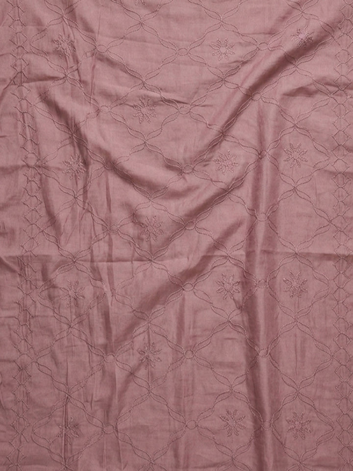 Lavender Embroidered Cotton Blend Unstitched Suit &amp; Pant With Cotton Dupatta