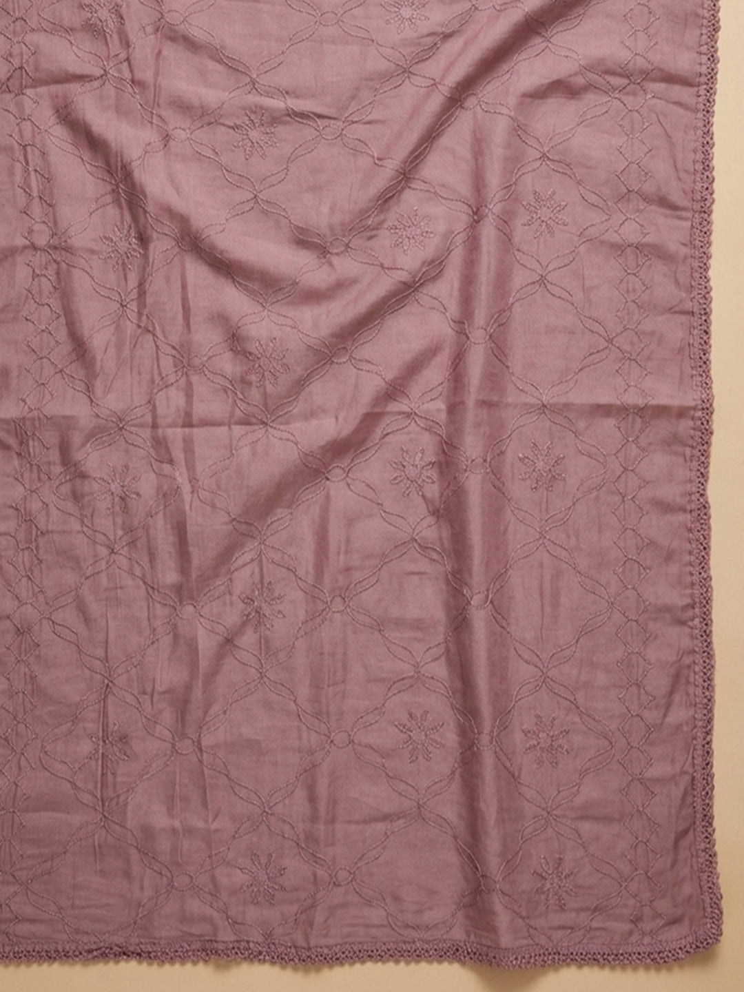 Lavender Embroidered Cotton Blend Unstitched Suit &amp; Pant With Cotton Dupatta