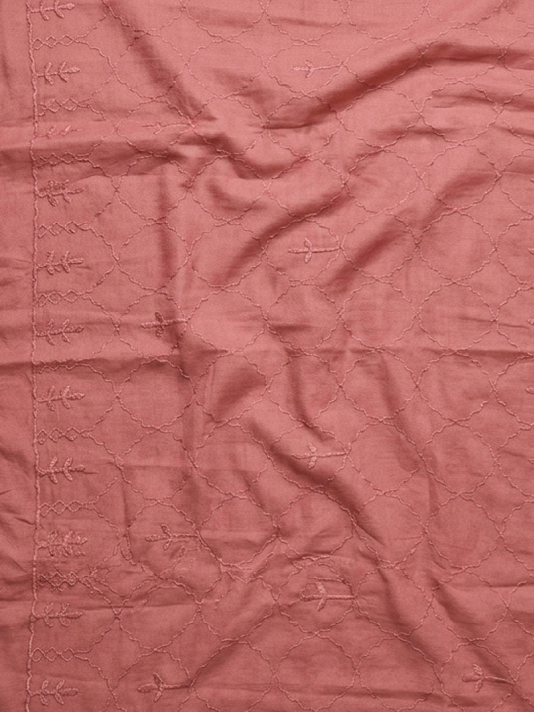 Onion Pink Embroidered Cotton Blend Unstitched Suit &amp; Pant With Cotton Dupatta