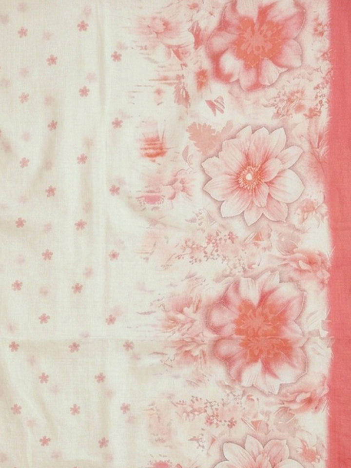 Peach Embroidered Cotton Blend Unstitched Suit &amp; Pant With Cotton Dupatta