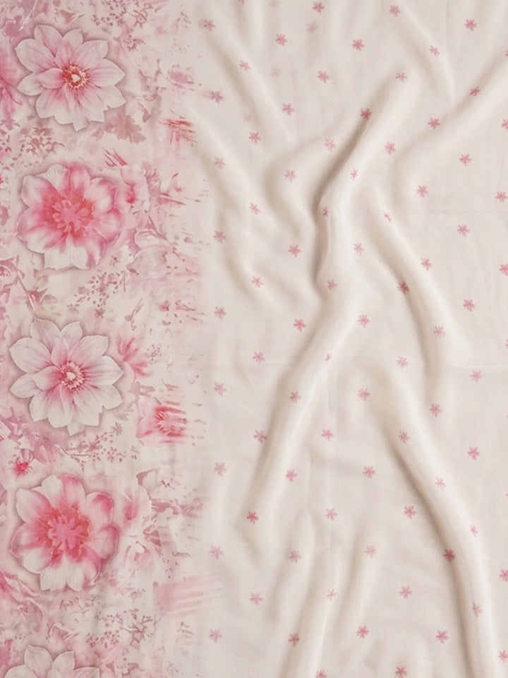Pink Embroidered Cotton Blend Unstitched Suit &amp; Pant With Cotton Dupatta