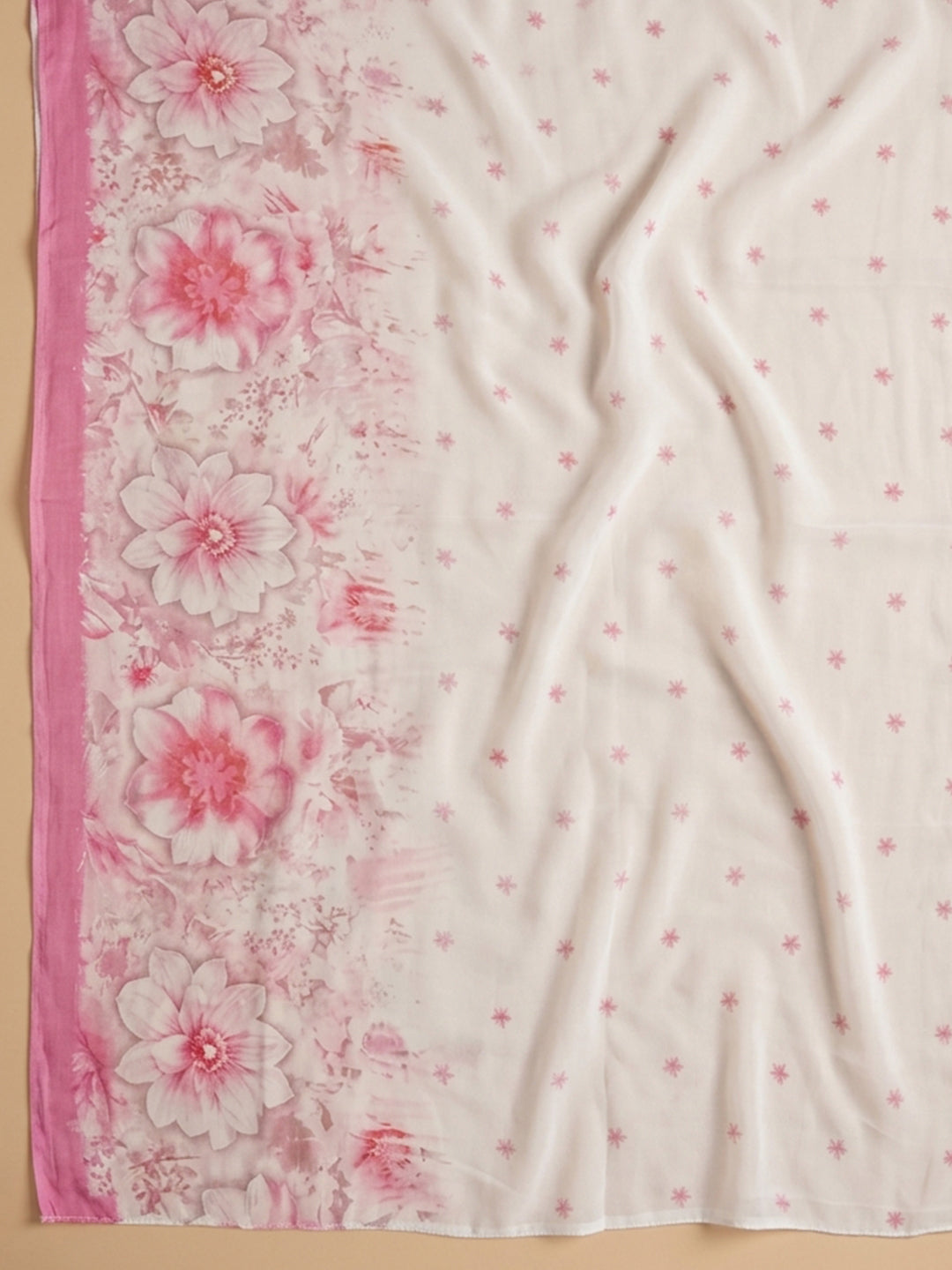 Pink Embroidered Cotton Blend Unstitched Suit &amp; Pant With Cotton Dupatta