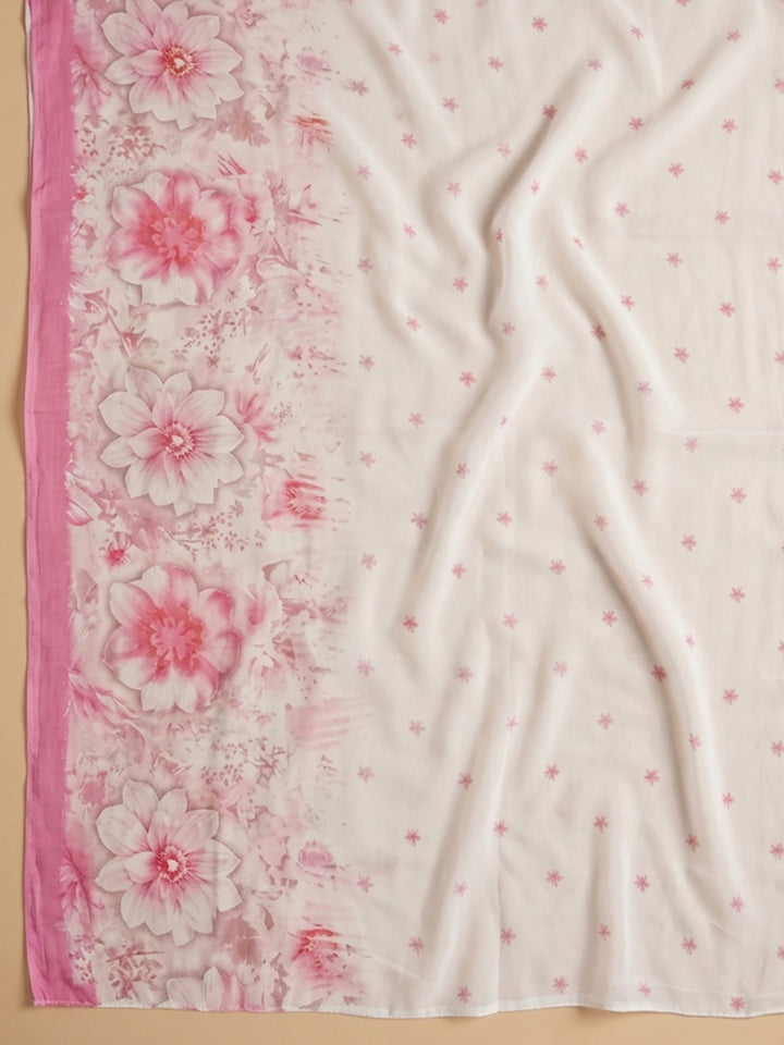 Pink Embroidered Cotton Blend Unstitched Suit &amp; Pant With Cotton Dupatta