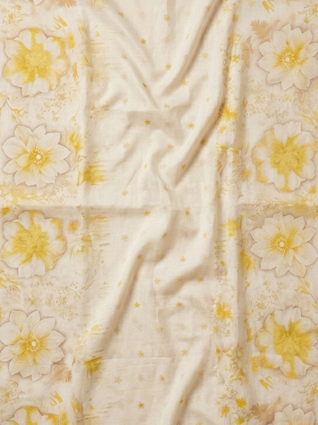 Yellow Embroidered Cotton Blend Unstitched Suit &amp; Pant With Cotton Dupatta