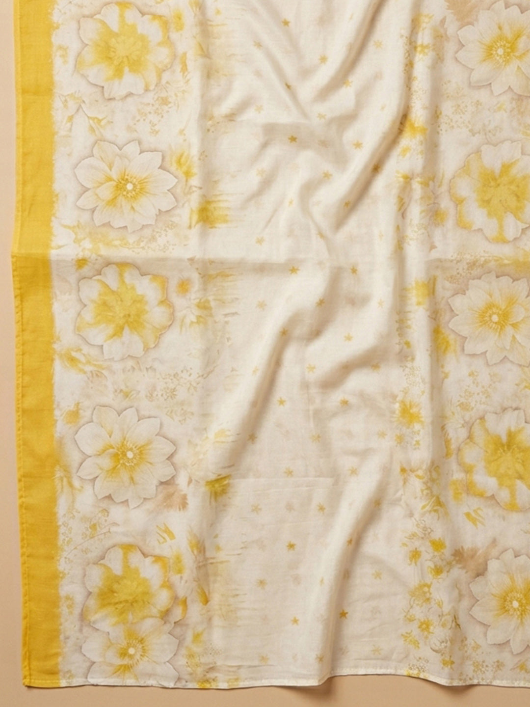 Yellow Embroidered Cotton Blend Unstitched Suit &amp; Pant With Cotton Dupatta
