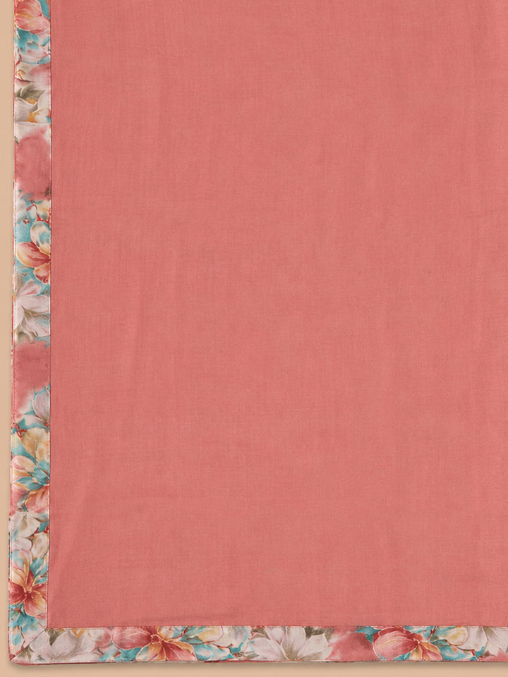 Peach Embroidery Cotton Blend Unstitched Dress Material