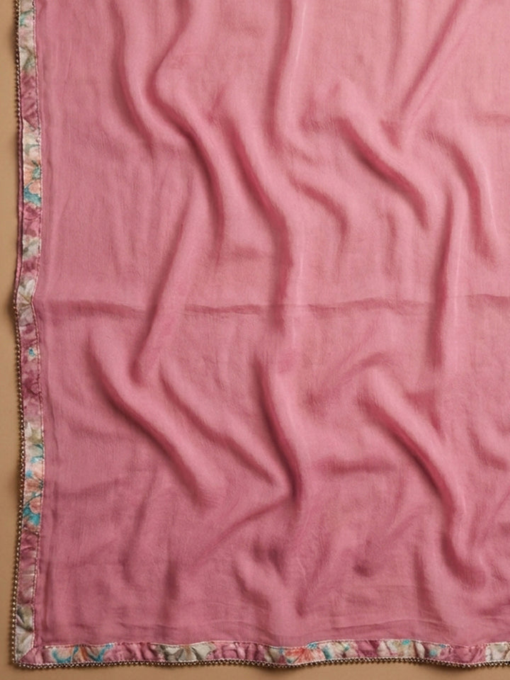 Pink Embroidery Cotton Blend Unstitched Dress Material