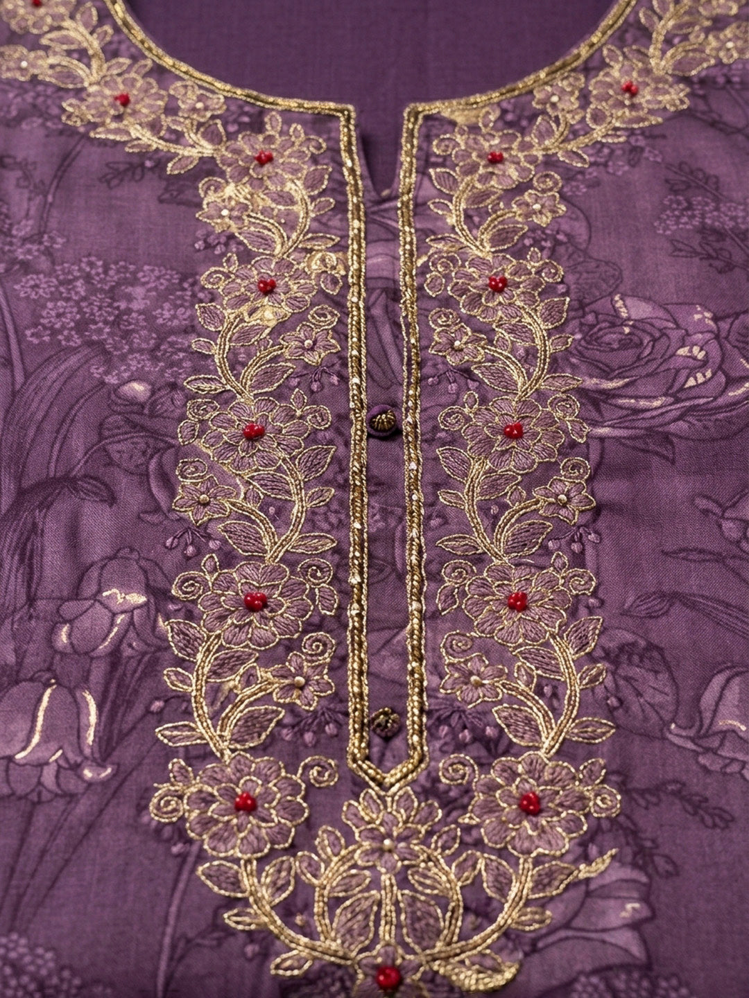 Purple Embroidery Cotton Blend Unstitched Dress Material