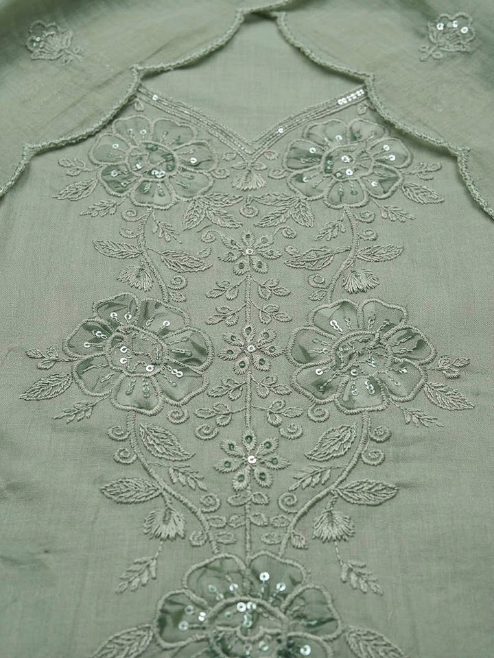 Aqua Green Cotton Blend Embroidered Unstitched Dress Material