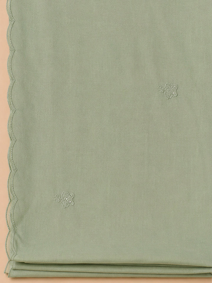 Aqua Green Cotton Blend Embroidered Unstitched Dress Material