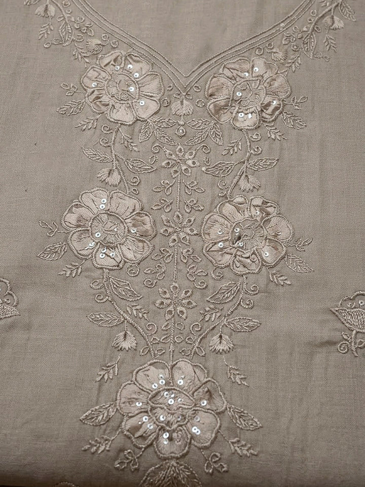 Chikoo Cotton Blend Embroidered Unstitched Dress Material