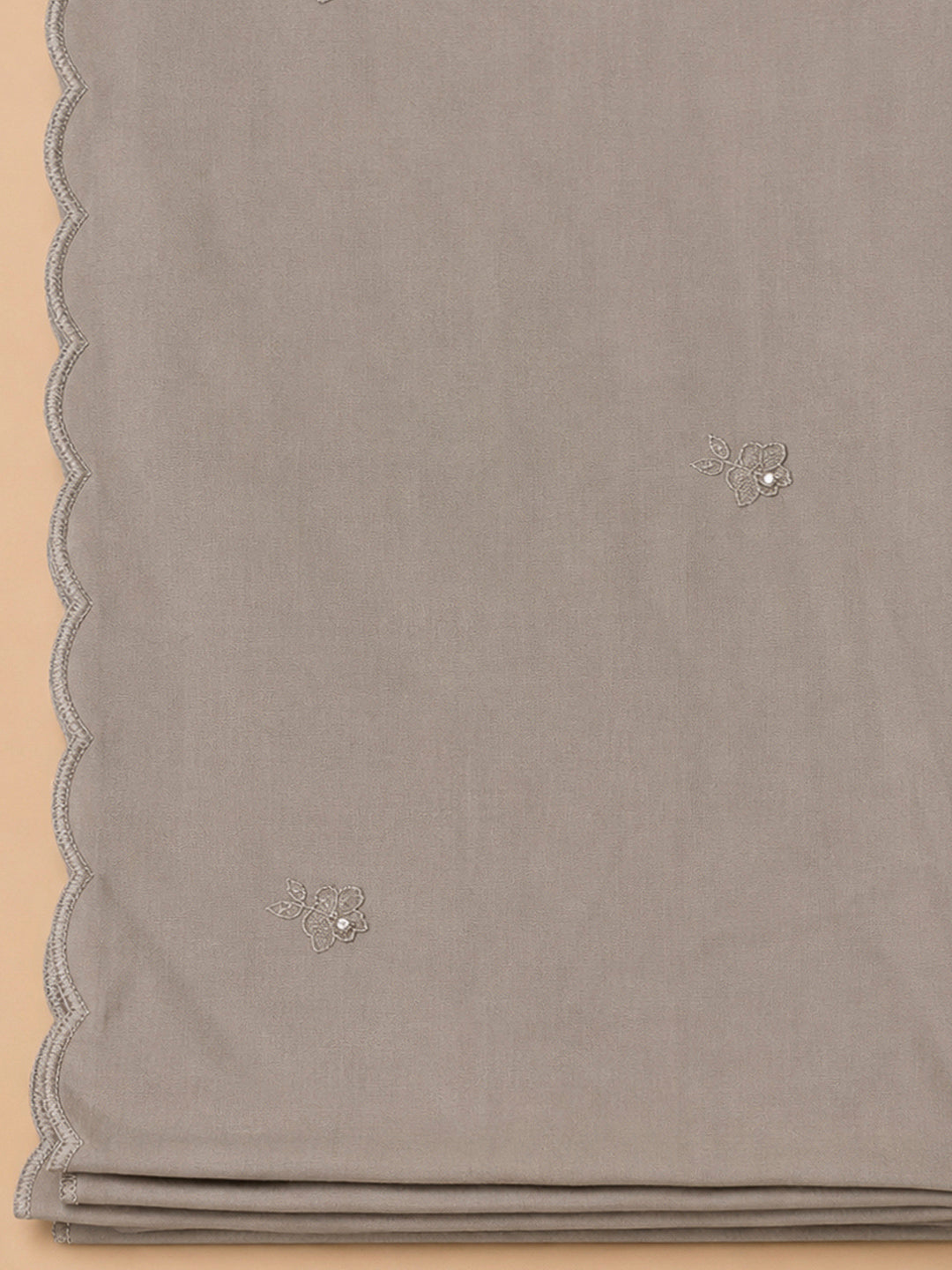 Chikoo Cotton Blend Embroidered Unstitched Dress Material