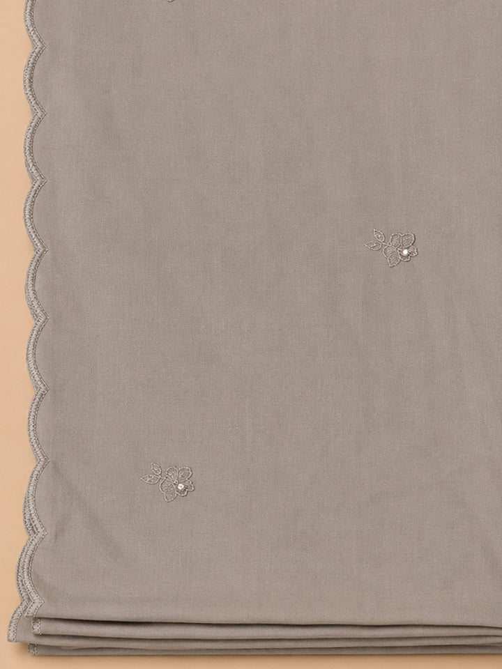 Chikoo Cotton Blend Embroidered Unstitched Dress Material