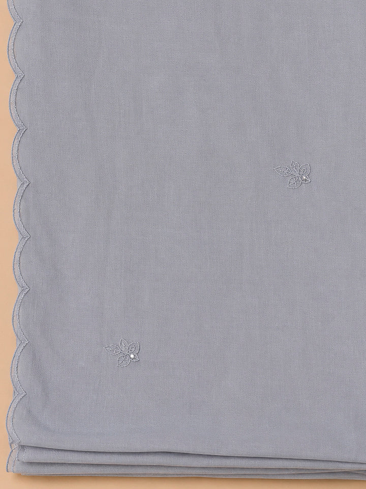 Grey Cotton Blend Embroidered Unstitched Dress Material