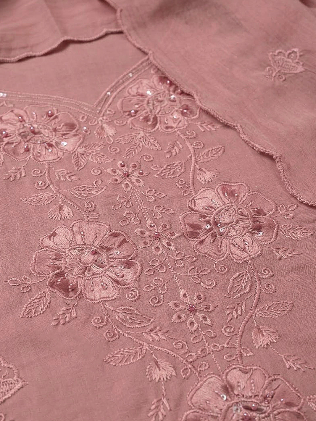 Peach Cotton Blend Embroidered Unstitched Dress Material