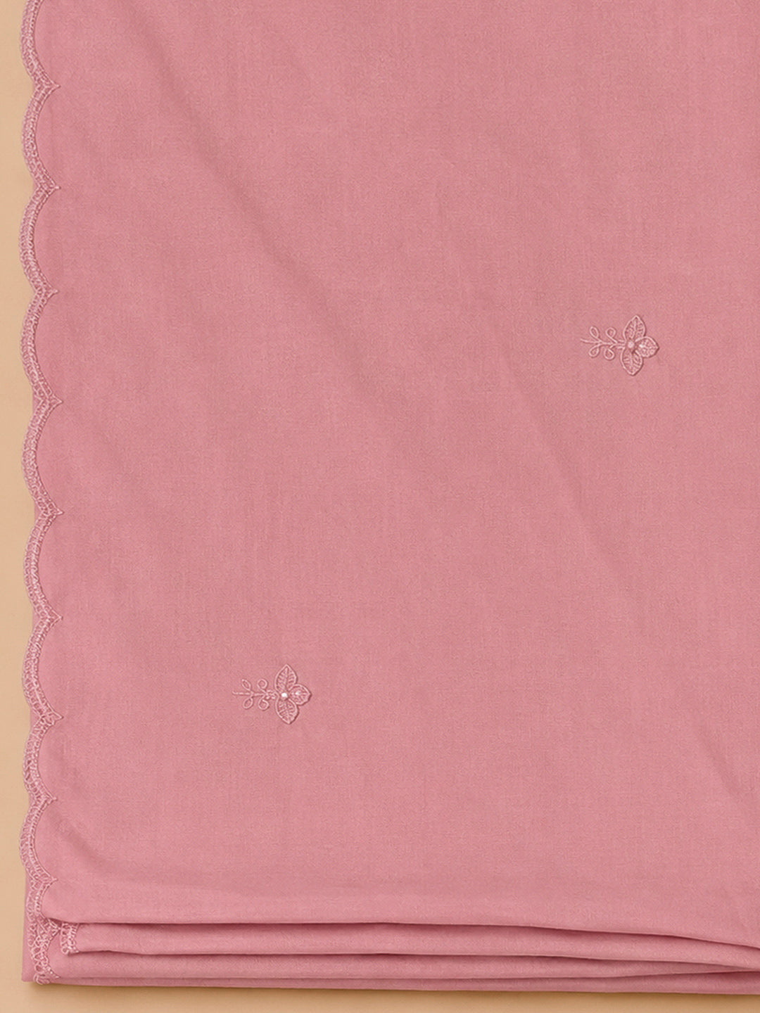 Peach Cotton Blend Embroidered Unstitched Dress Material
