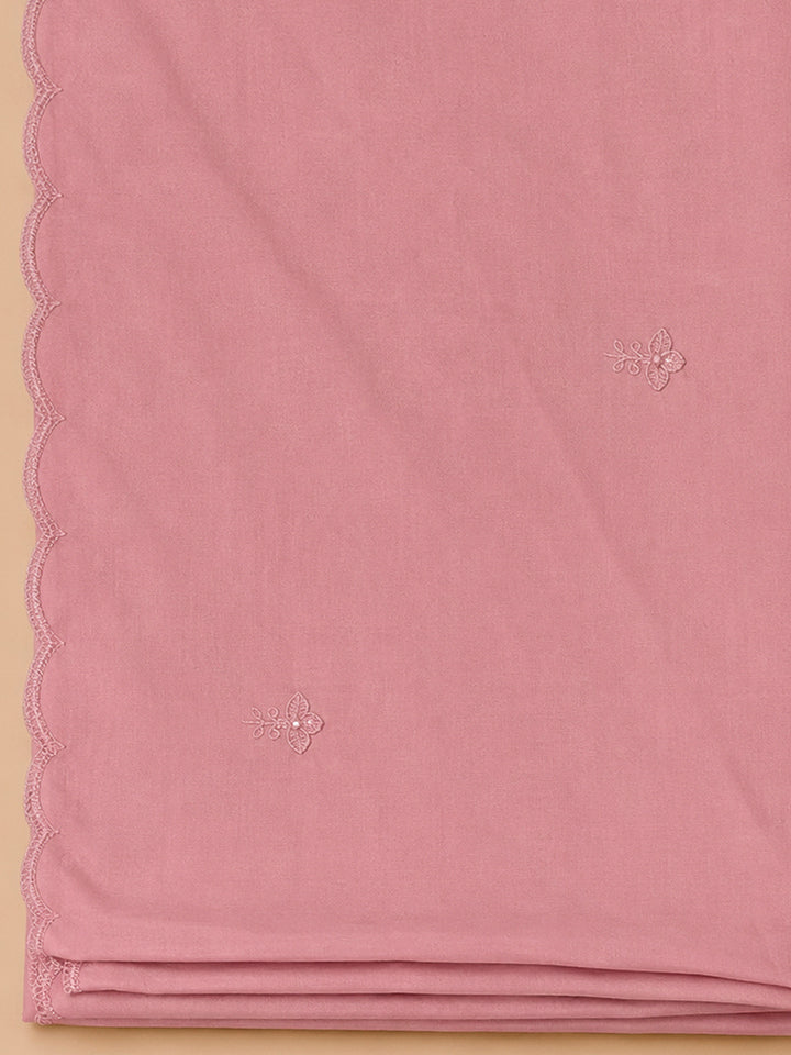 Peach Cotton Blend Embroidered Unstitched Dress Material