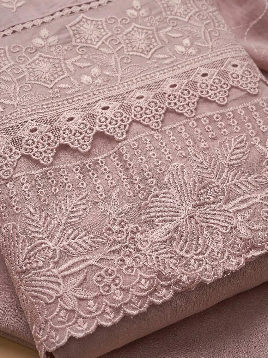 Onion Pink Cotton Blend Embroidered Unstitched Dress Material