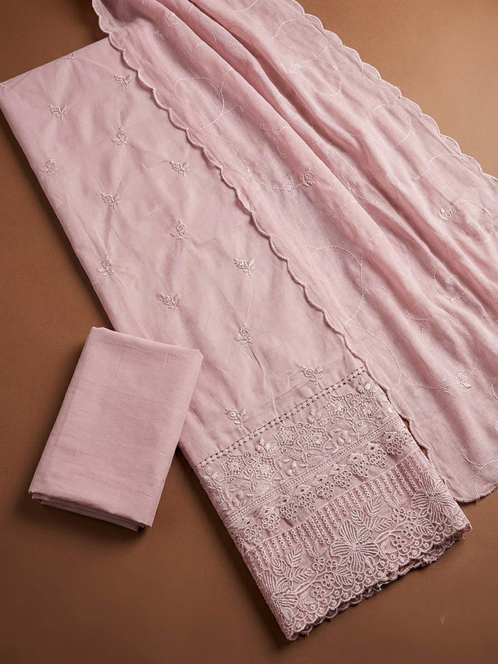 Onion Pink Cotton Blend Embroidered Unstitched Dress Material