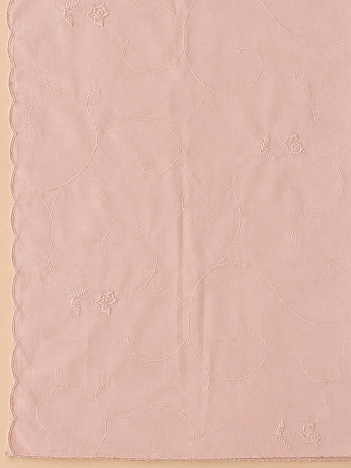 Peach Cotton Blend Embroidered Unstitched Dress Material