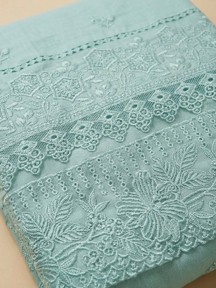 Sky Blue Cotton Blend Embroidered Unstitched Dress Material