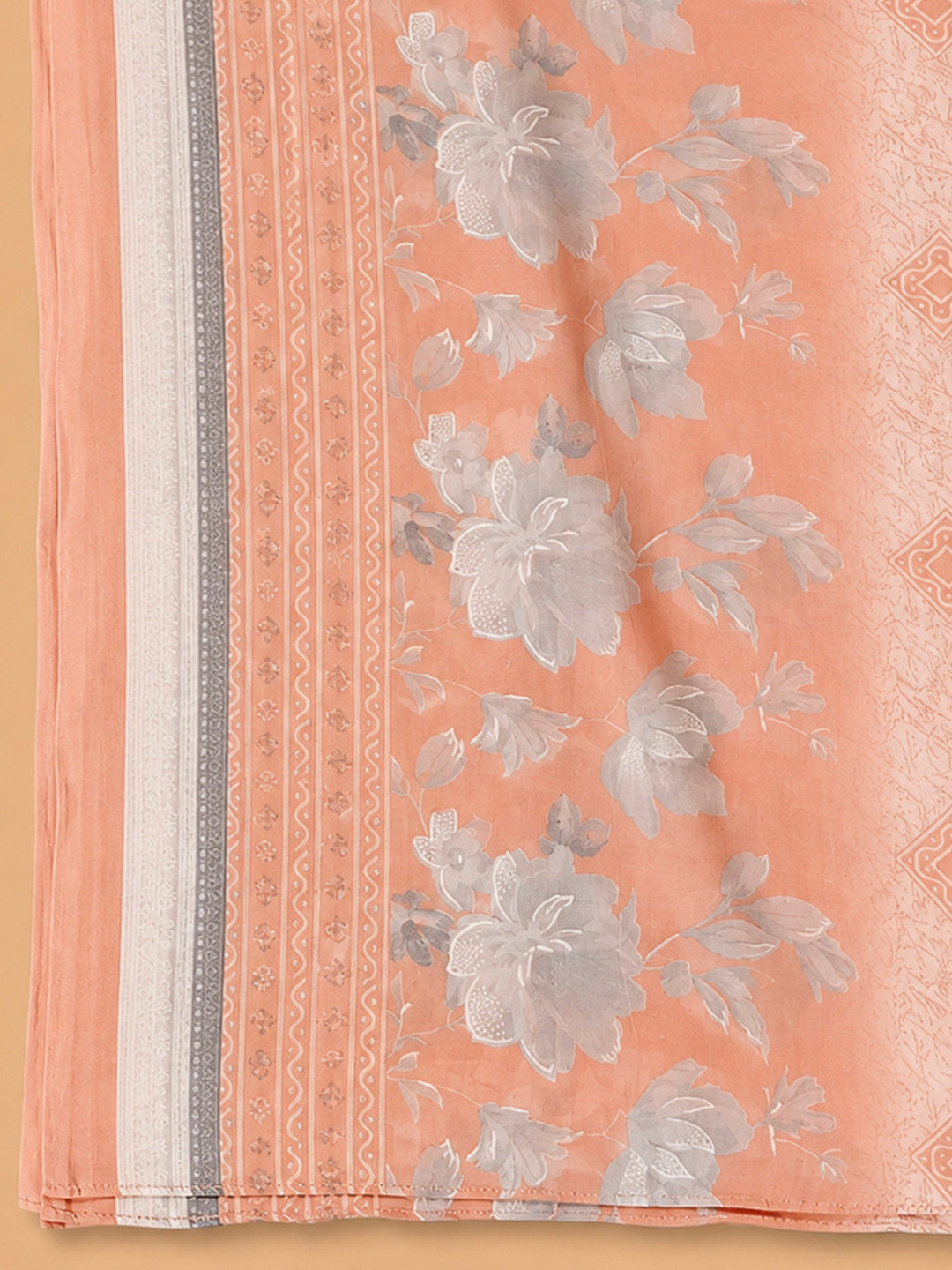 Peach Cotton Blend Printed Unstitched Dress Material
