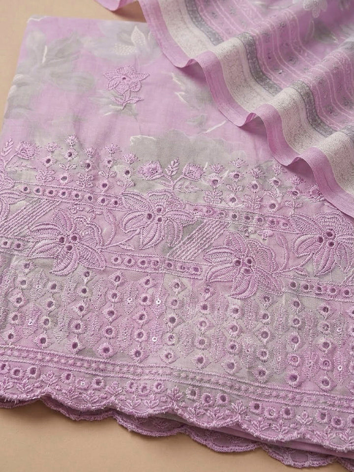 Pink Cotton Blend Printed Unstitched Dress Material
