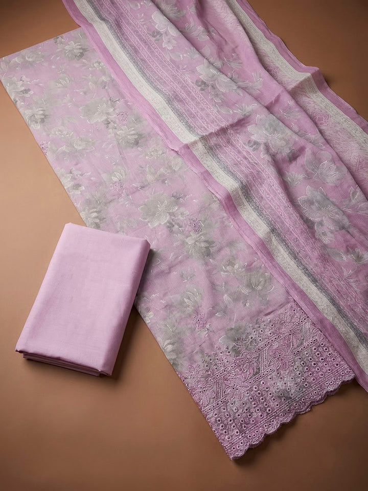 Pink Cotton Blend Printed Unstitched Dress Material