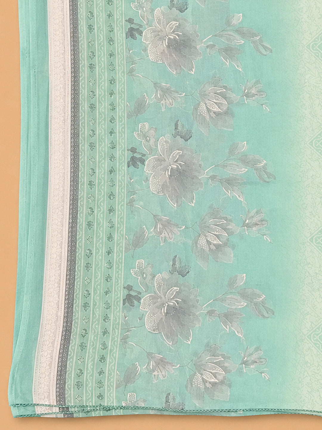Sea Green Cotton Blend Printed Unstitched Dress Material