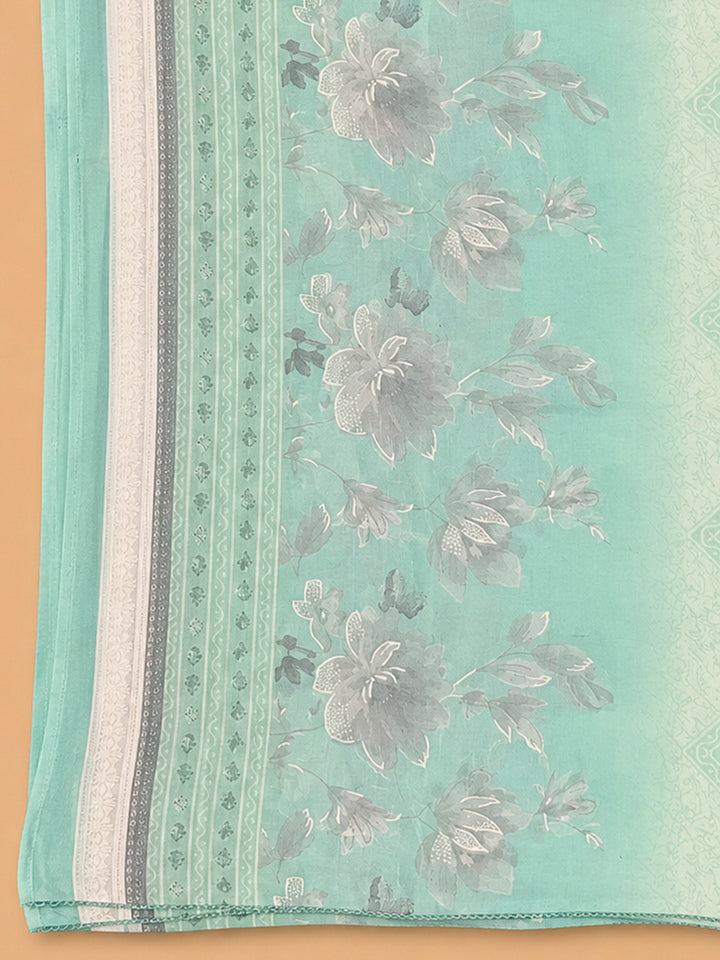 Sea Green Cotton Blend Printed Unstitched Dress Material