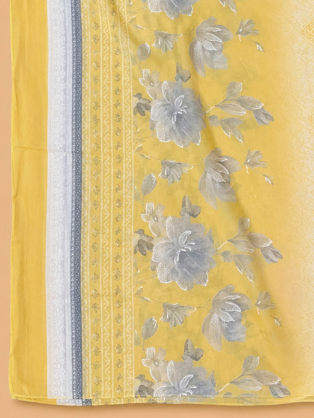 Yellow Cotton Blend Printed Unstitched Dress Material