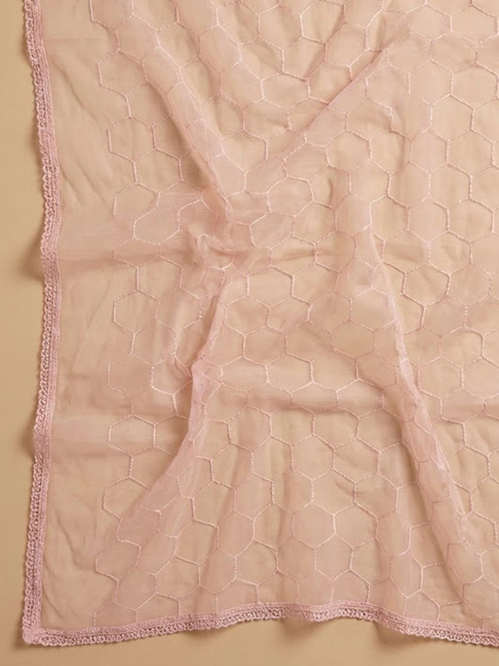 Peach Cotton Blend Printed Unstitched Dress Material
