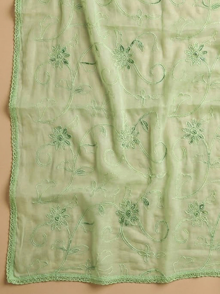 Pista Green Cotton Blend Printed Unstitched Dress Material