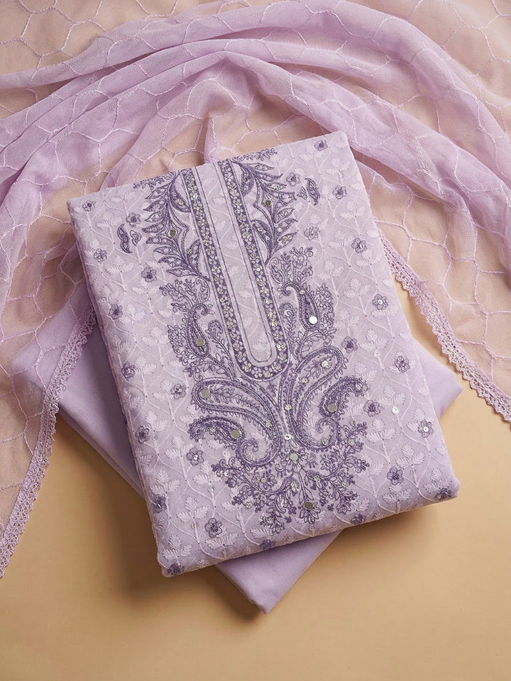 Purple Cotton Blend Printed Unstitched Dress Material