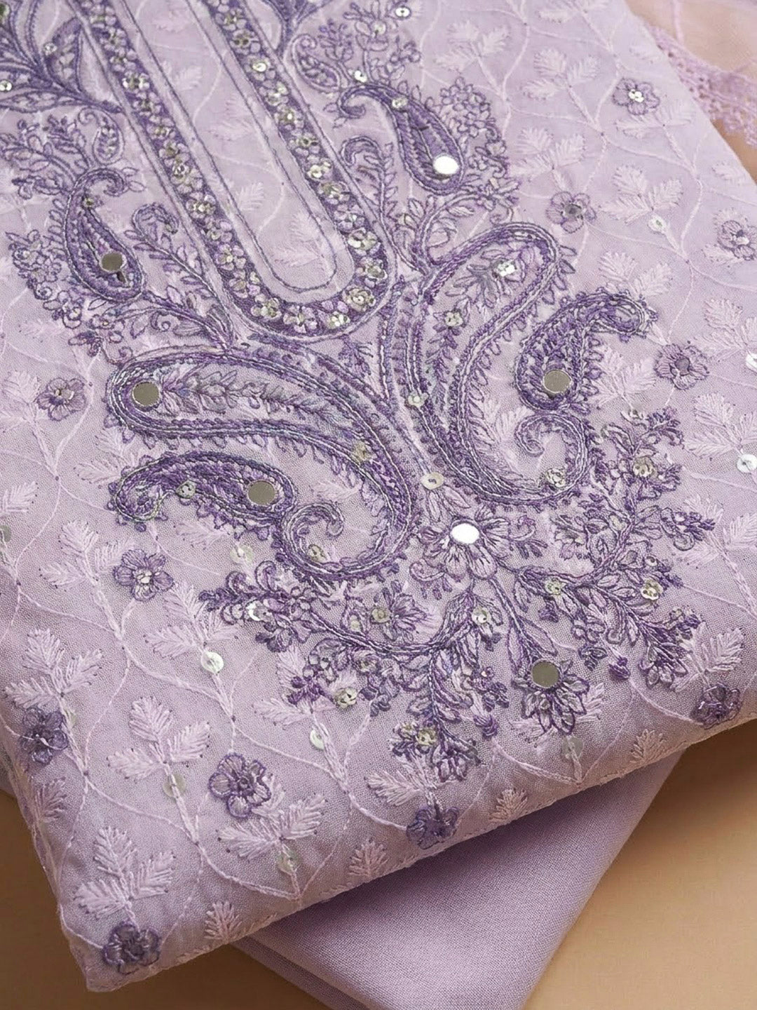 Purple Cotton Blend Printed Unstitched Dress Material