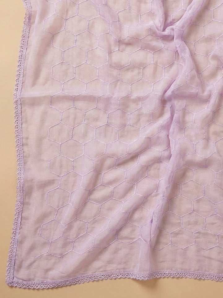 Purple Cotton Blend Printed Unstitched Dress Material