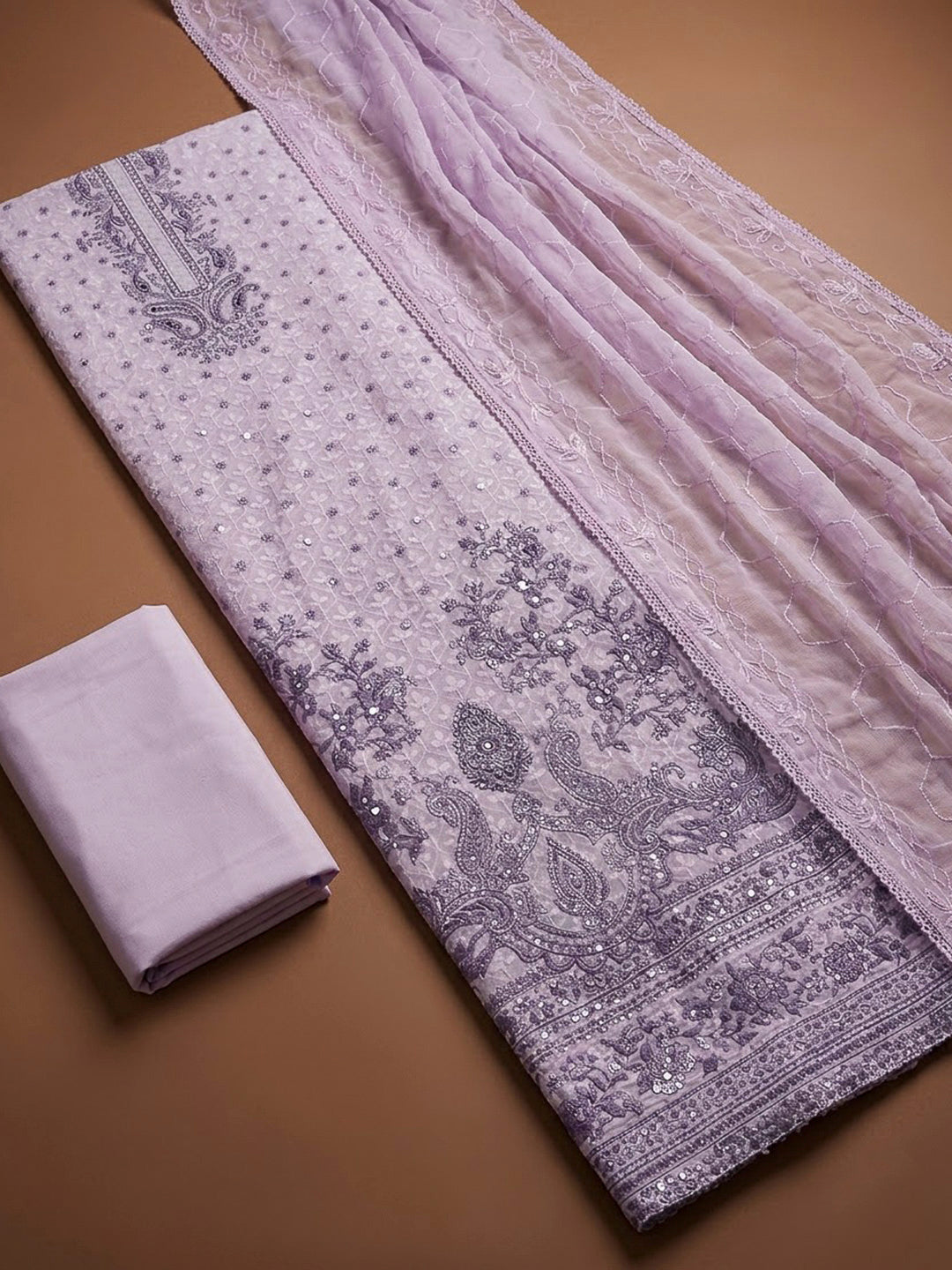 Purple Cotton Blend Printed Unstitched Dress Material