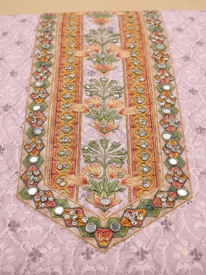 Peach Cotton Blend Printed Unstitched Dress Material