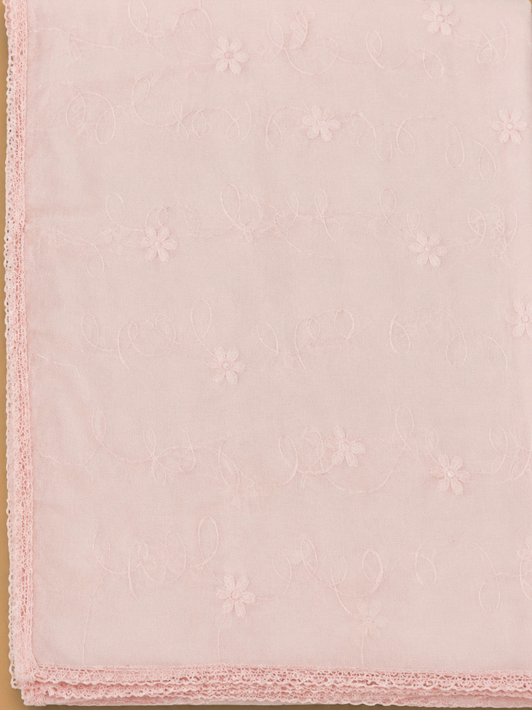 Peach Cotton Blend Printed Unstitched Dress Material
