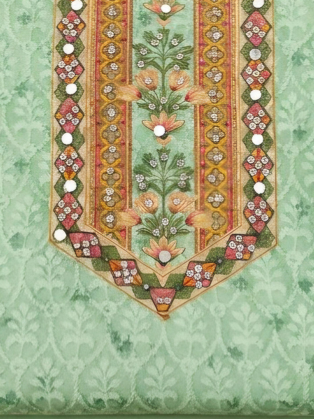 Pista Green Cotton Blend Printed Unstitched Dress Material