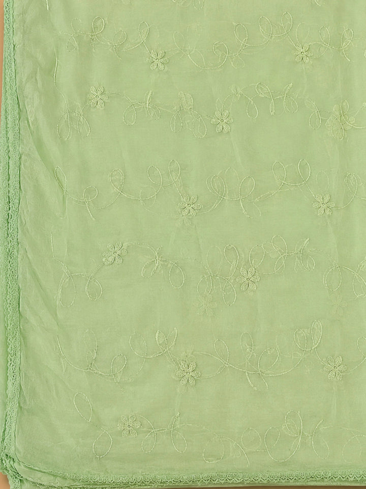 Pista Green Cotton Blend Printed Unstitched Dress Material