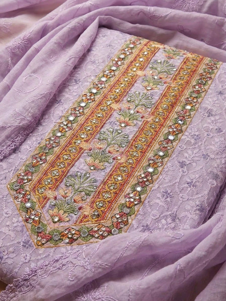 Purple Cotton Blend Printed Unstitched Dress Material