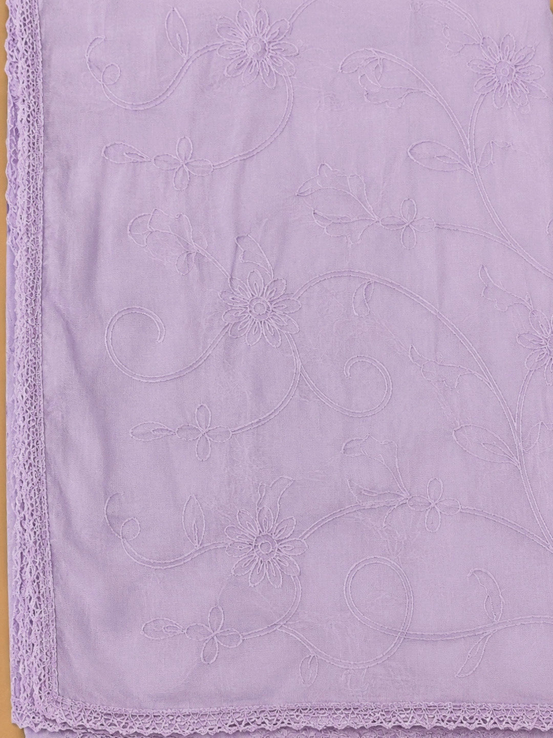 Purple Cotton Blend Printed Unstitched Dress Material