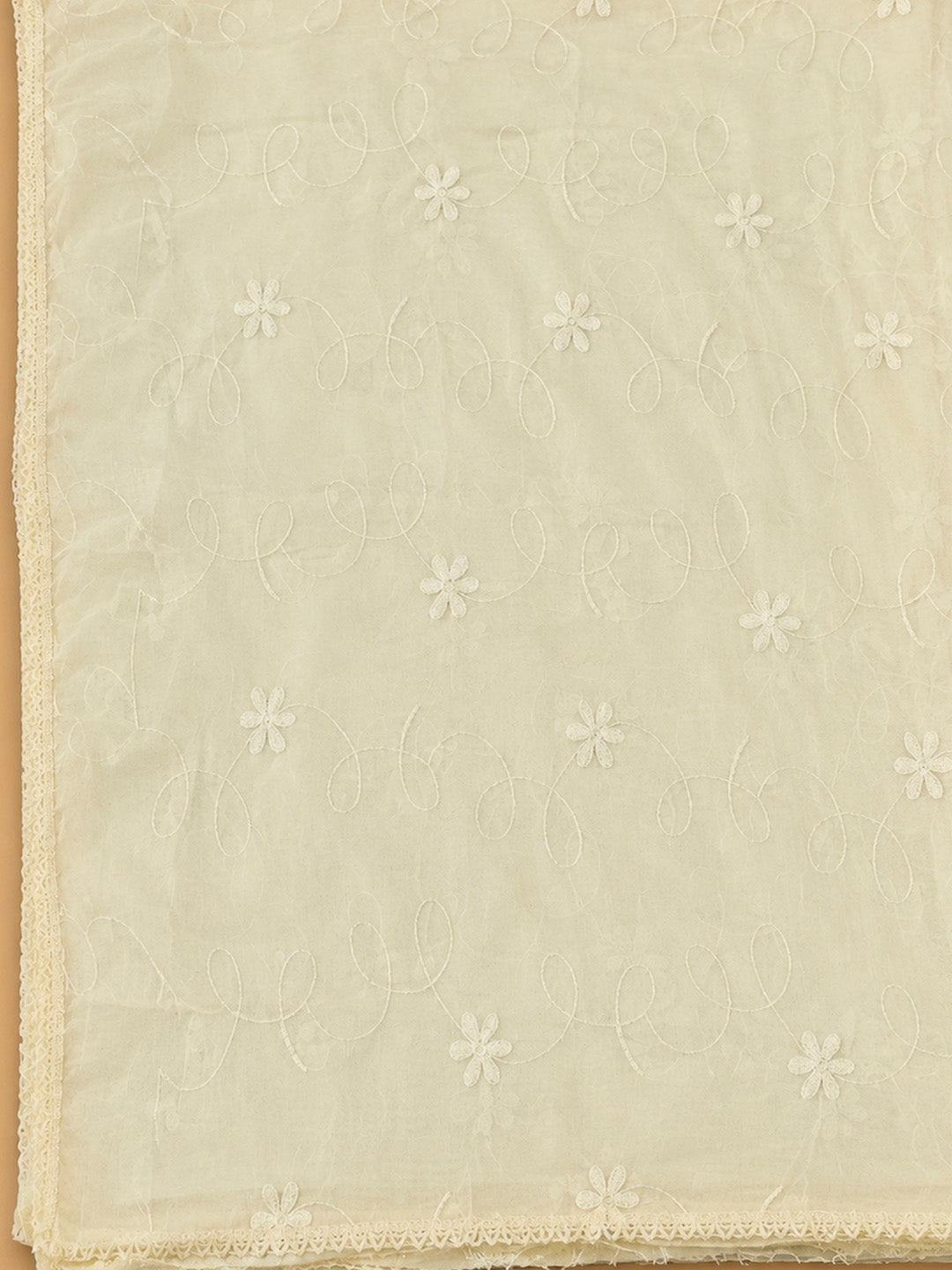 White Cotton Blend Printed Unstitched Dress Material