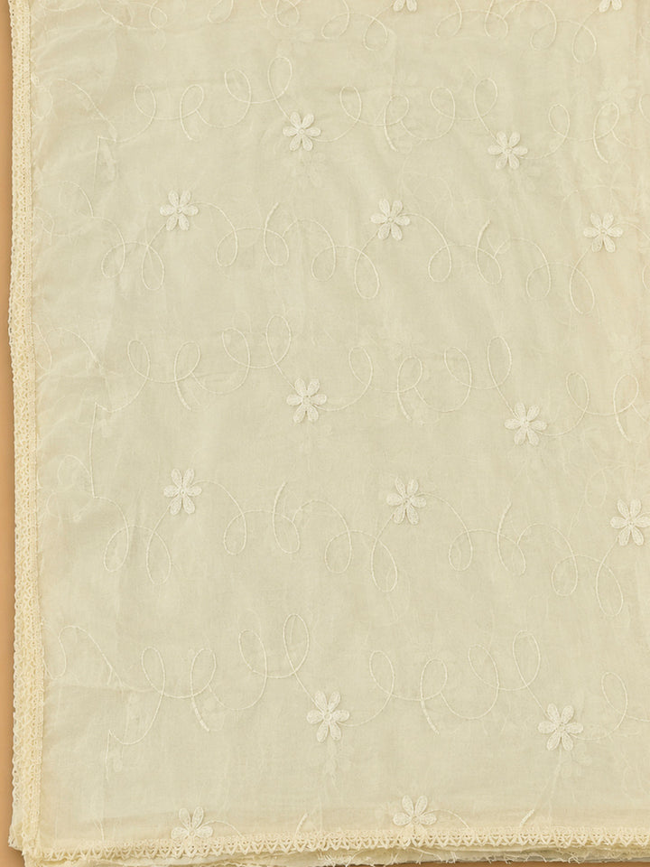 White Cotton Blend Printed Unstitched Dress Material