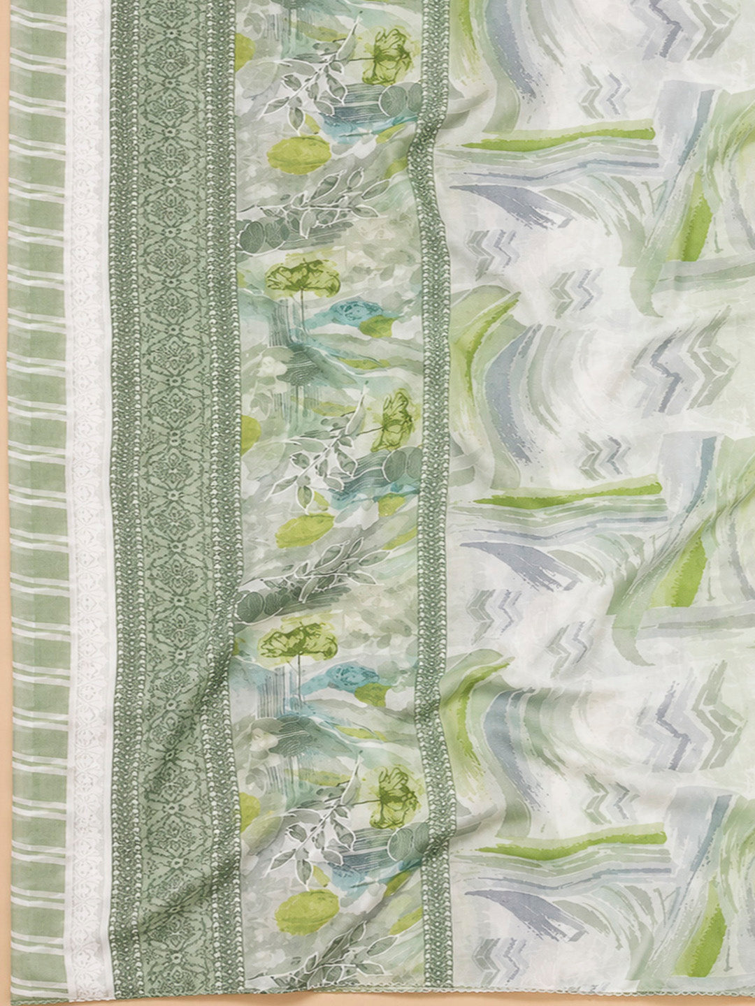 Aqua Green Cotton Blend Printed Unstitched Dress Material