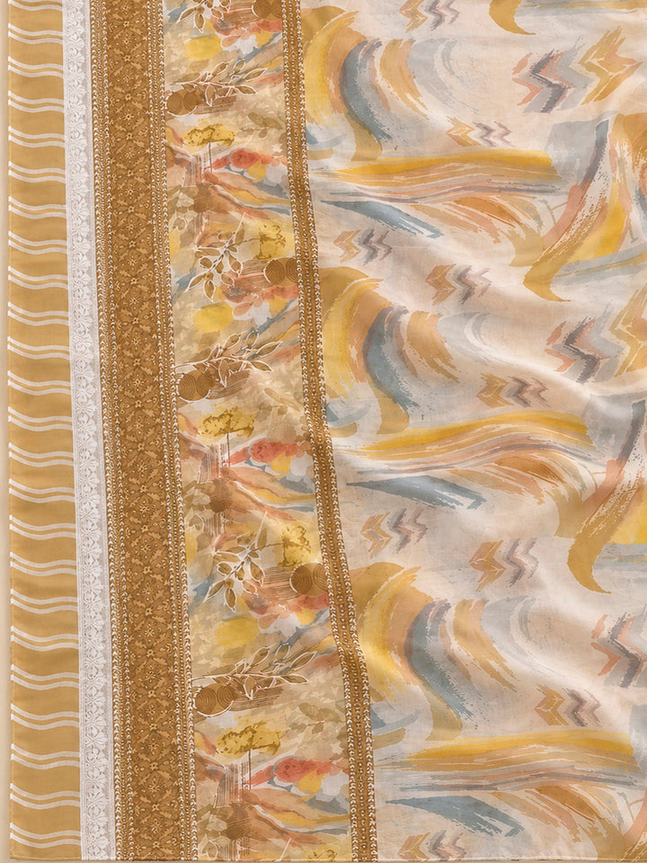 Mustard Cotton Blend Printed Unstitched Dress Material