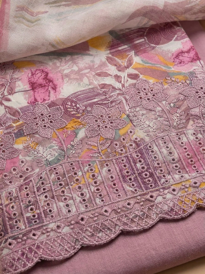 Onion Pink Cotton Blend Printed Unstitched Dress Material