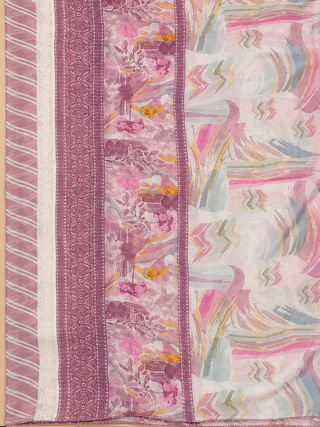 Onion Pink Cotton Blend Printed Unstitched Dress Material